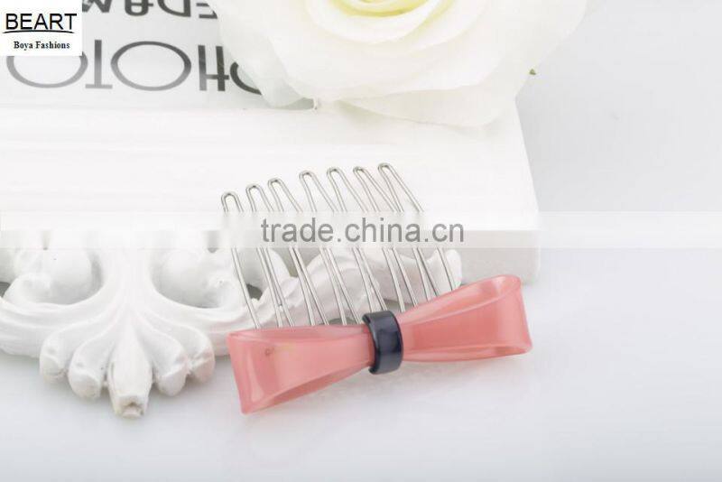 Kids magic hair accessories plastic resin bow decorative hair comb with 7 metal teeths