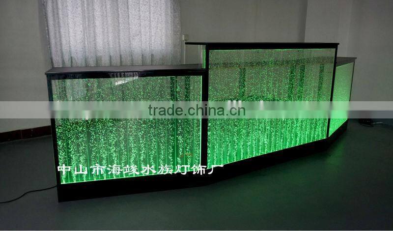 fatastic hotel frond desk receiption with led lights and water bubble moving.