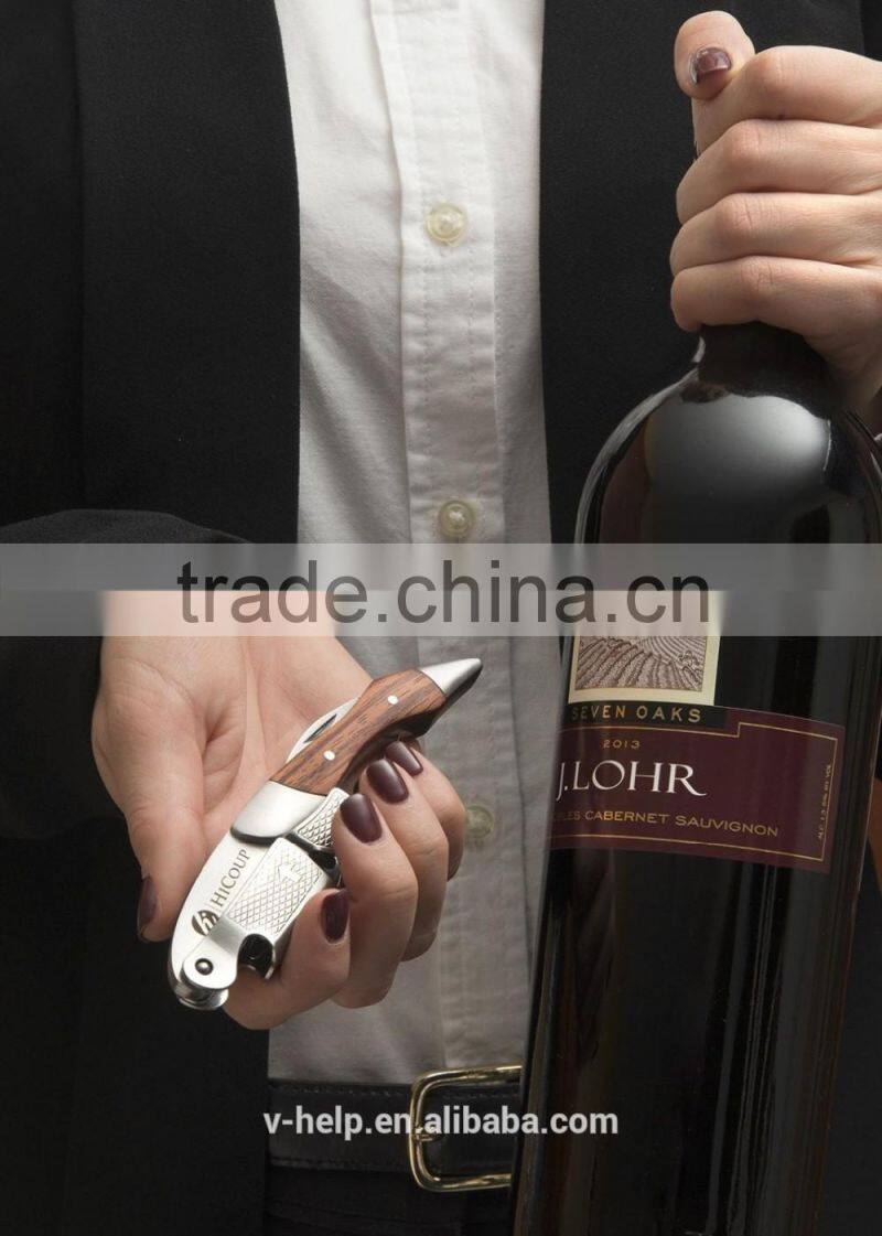 Premium Stainless Steel & wooden handle Waiters Corkscrew: All-in-one Wine Opener, Foil Cutter & Bottle Opener