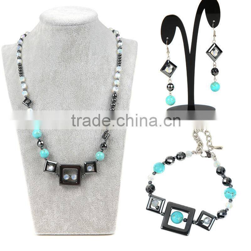 Stainless Steel Lobster Clasp Orange Beaded Necklace Earring Sets