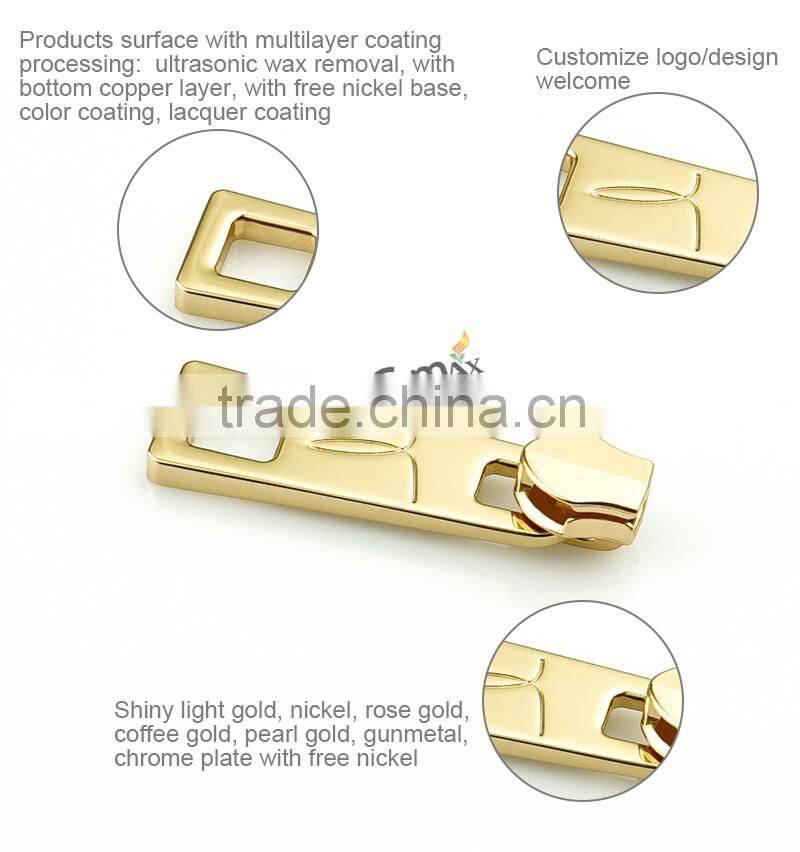 Colorful 45mm shiny light gold metal zipper puller design