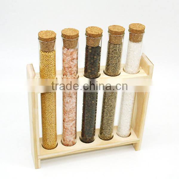 Premium Spice Rack With Wood Stand and Flat Bottom Test Tube