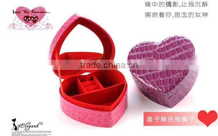heart shaped faux leather Jewelry organizer storage box-rosy Crocodile grain