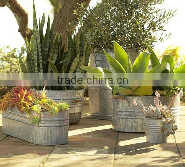 Large Round galvanized planter,Traditional Rustic Set of 3 Metal Galvanized Planter Home and garden with Jute ropeDecor