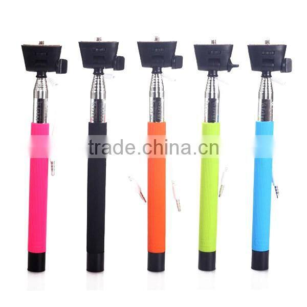 Wire Selfie stick with bluetooth remote control, foldable Cable wired Selfie Stick