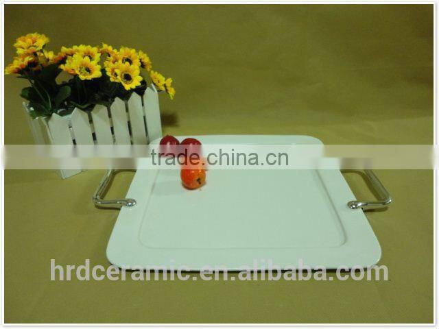 Square stock ceramic plate with handle for home decoration