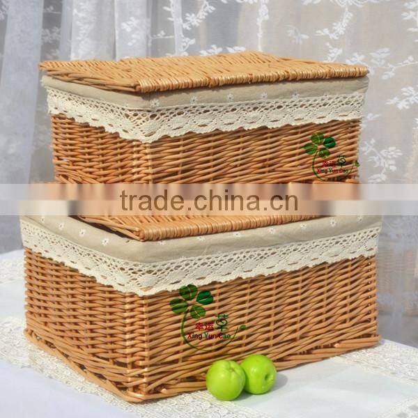 2pcs set white willow Laundry basket for bathroom & big wicker storage basket for hotel