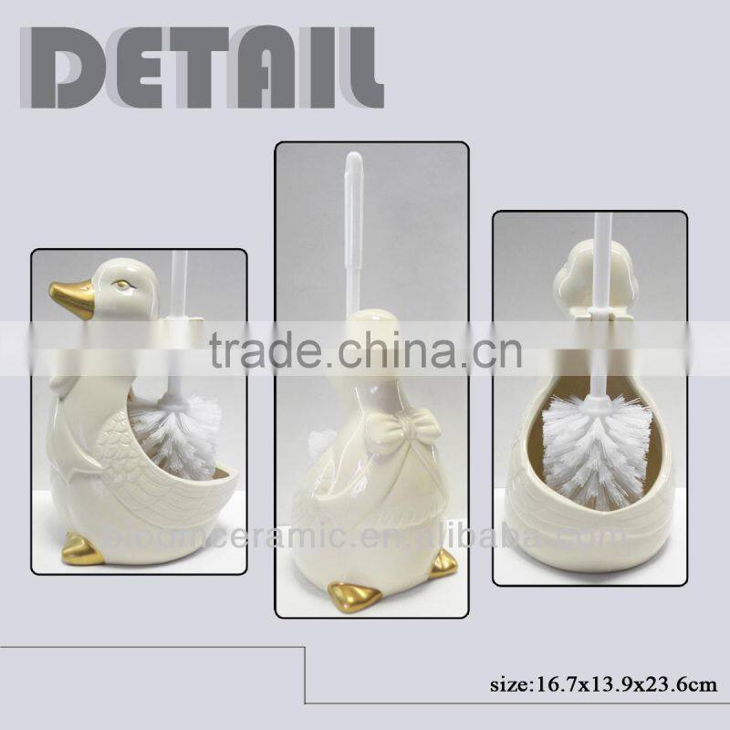 White duck toilet brush holder with brush