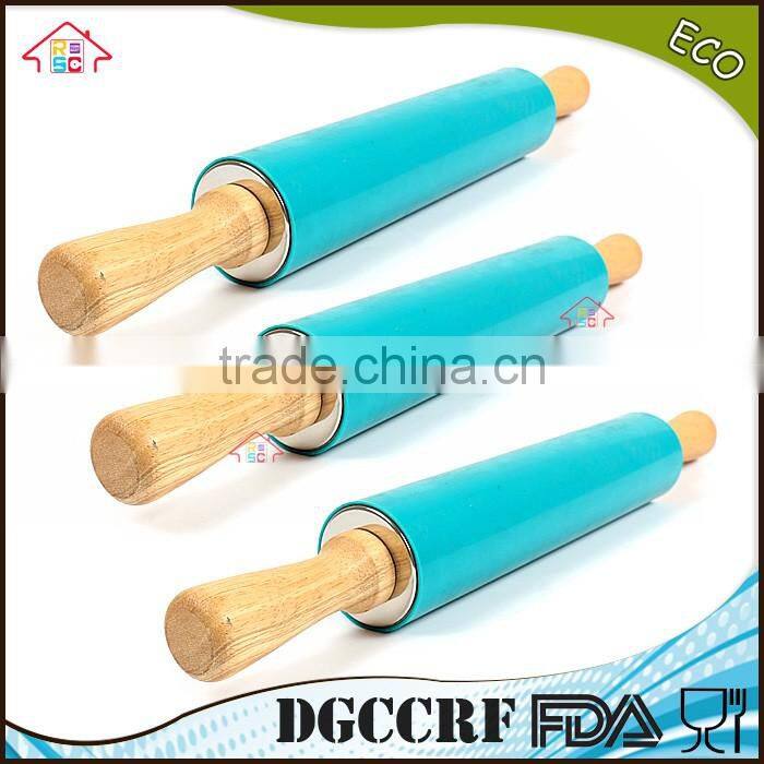 NBRSC competitive Non-stick Silicone Rolling Pin with Wooden Handle Pastry Dough Roller Dumplings