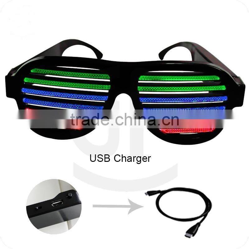 Amazon Best Seller Black Color Sound Activated Crazy Led Sunglasses Glitter Party Sunglasses