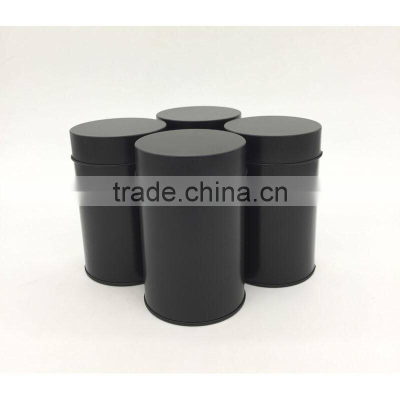 Plain black round tea tin box with inner lid