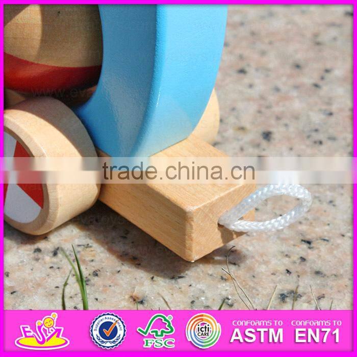 Top grade hot sale wooden toy pull cart for kids,Elephant design wooden string cart pull back toy car W05B075-A2