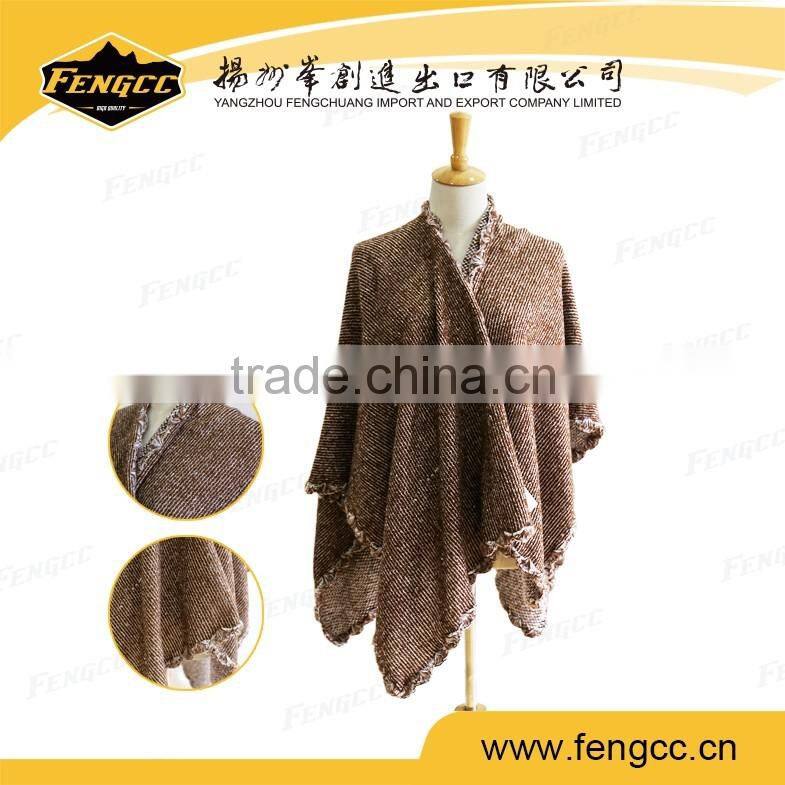 Peru mixed color tassel knitted cape ponchos for women