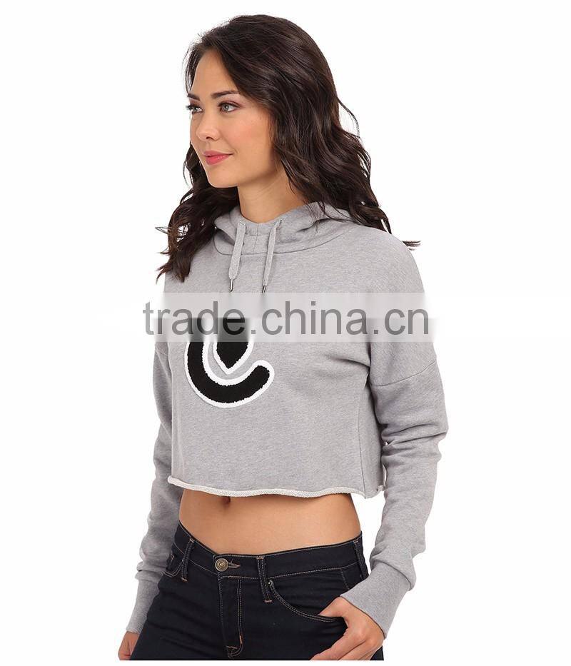 women custom print french terry crop top hoodie