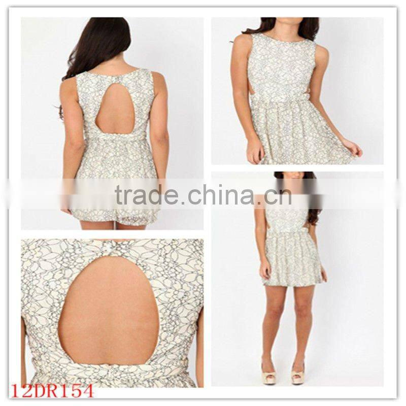 12DR156Summer Hot Seling Latest Design Frill Neck Jersey Blue Dress