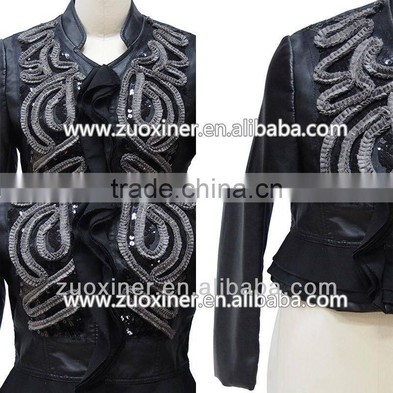 2104 fashion design lacework woven pu washed leather jackets