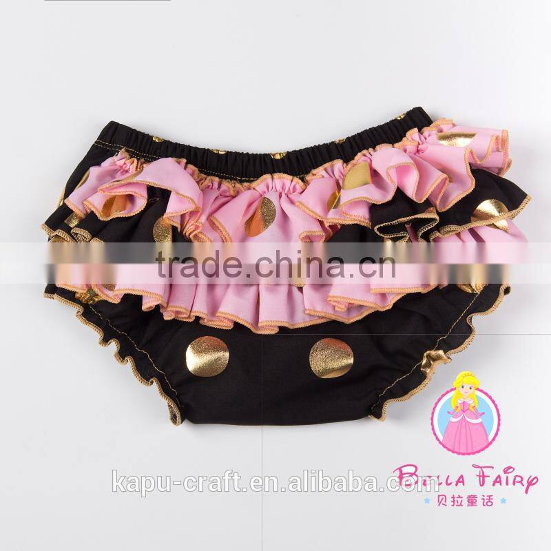 Hot sale Gold polka dot Baby Bloomer baby ruffle bloomers kids shorts