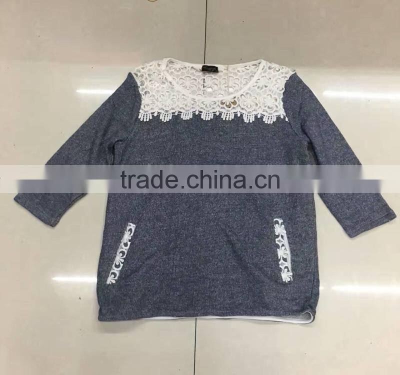 Clearance sale womencotton french terry lace t-shirt
