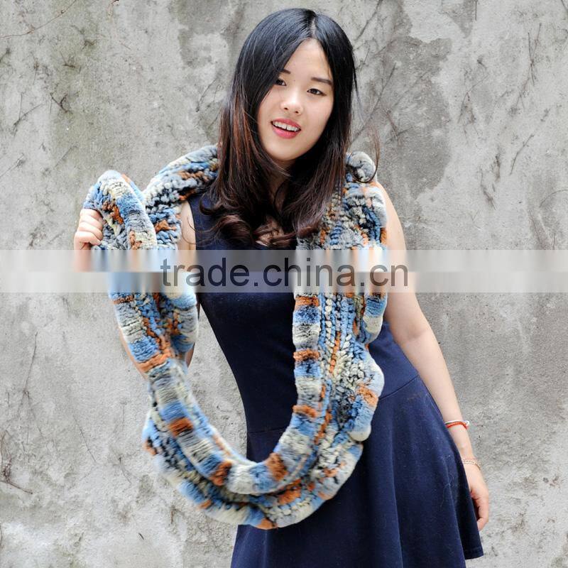 CX-S-32G Multi Color Real Rex Rabbit Fur Winter Scarf for Women