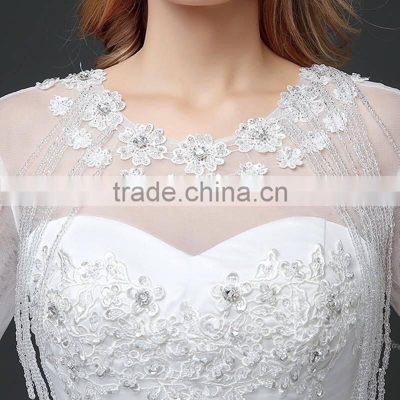MGOO New Designs 2017 Sheer Neck 3/4 Long Sleeves Women Wedding Dress Ball Gown Embroidery Floor Length Dress