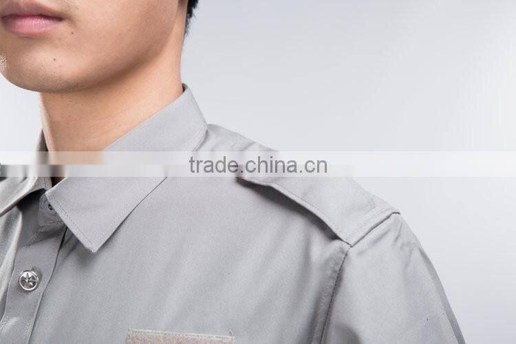 Professional OEM uniform Factory Fashion Design quality short sleeves Gray Men Security Uniform Shirts / Classic Security Shirt