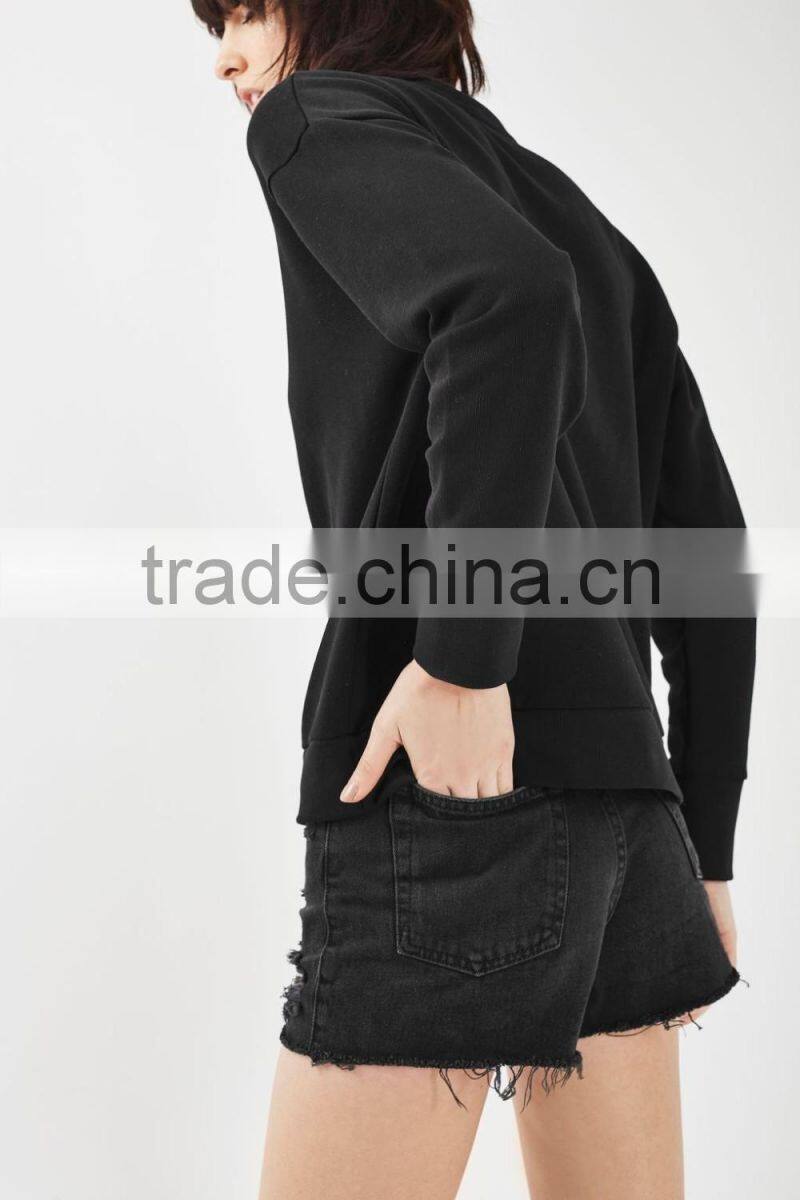 Women Fashionable Wearing Black Distressed High Waisted Denim Shorts