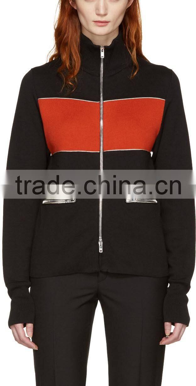 High Quality Colorblocked Long Sleeve Silk and Cotton Blended Jersey Sweater