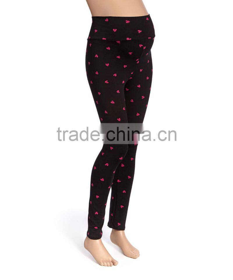 New Design Maternity Pants With Due Time Black & Pink Heart Over-Belly Maternity Leggings Trousers Women Wear WP80817-21