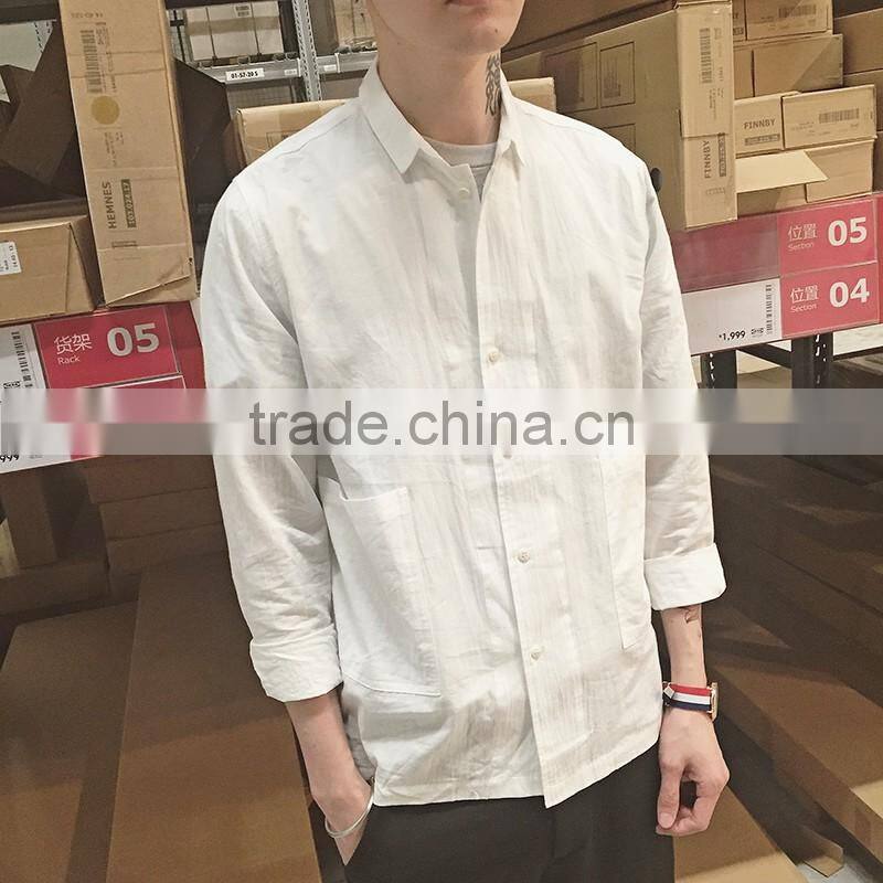 2017 latest custom man shirt design solid color linen cotton mens casual shirts