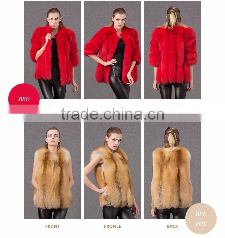 European style orange fox fur jacket for women