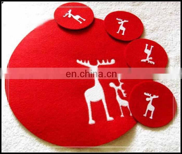 4pcs set Round Felt custom printed placemats for Christmas decoration