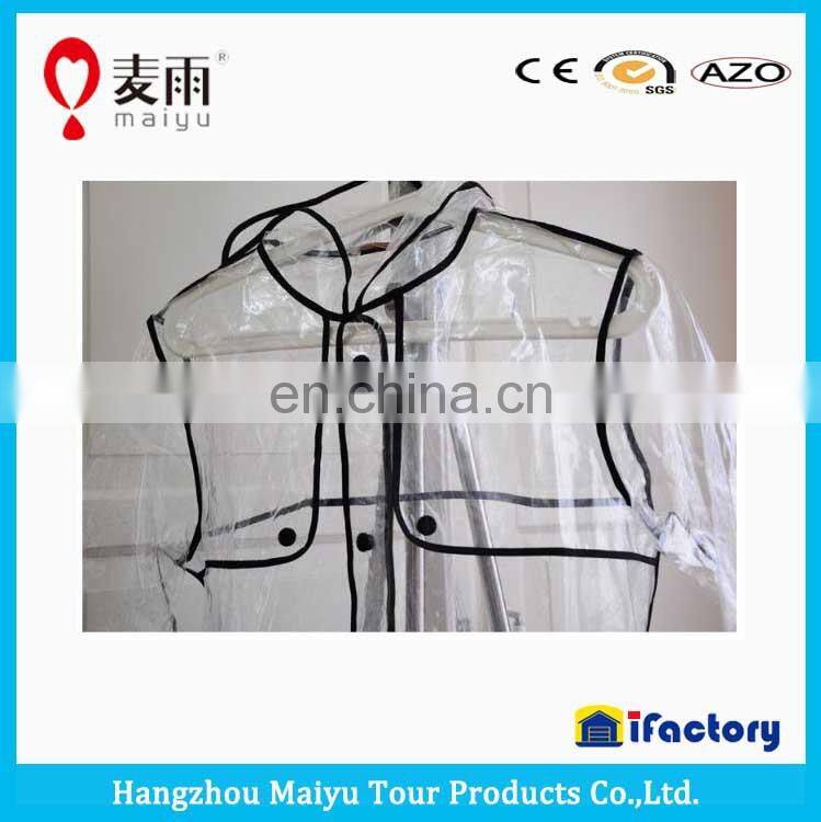 Maiyu transparent recyclable rain poncho with black trim