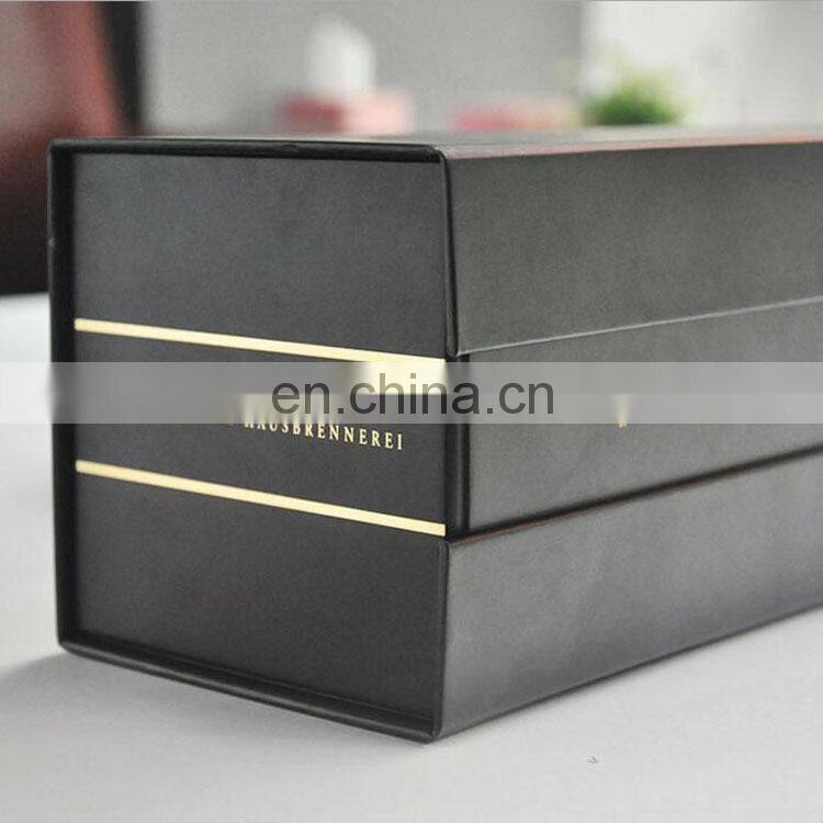 China wholesale customized gold logo printing black hardcover paper box with magnetic turnover