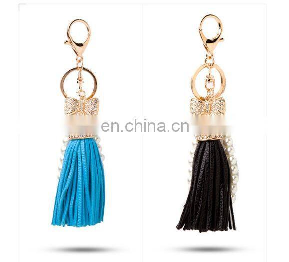 Low price woman hangbag charms keychainmulti color PU Leather Keychain Tassel Key Chain