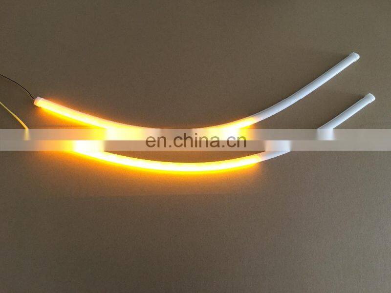 universal 2x60cm car led flexible DRL with running turn signal car headlight flow turn light
