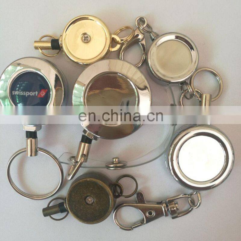 silver color heavy duty metal badge reel with steel cord