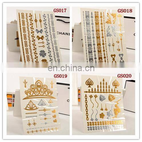 Wholesale Newest Design Tattoo Sticker Metallic Sexy Ladies Makeup& Henna Small Order Cheap Tattoo Stickers Paper Gold Silver