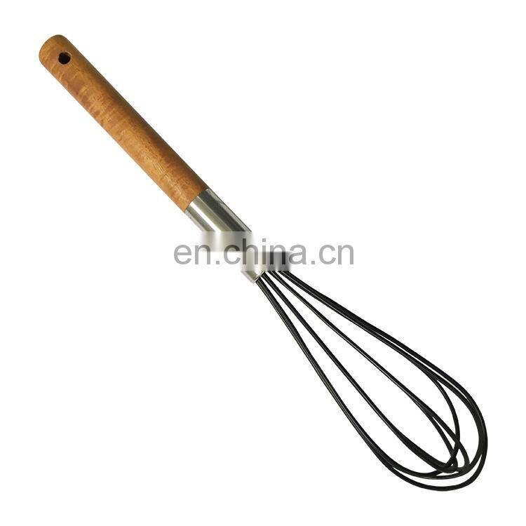 Kitchen Tools Manual Wood Handle Silicone Egg Beater
