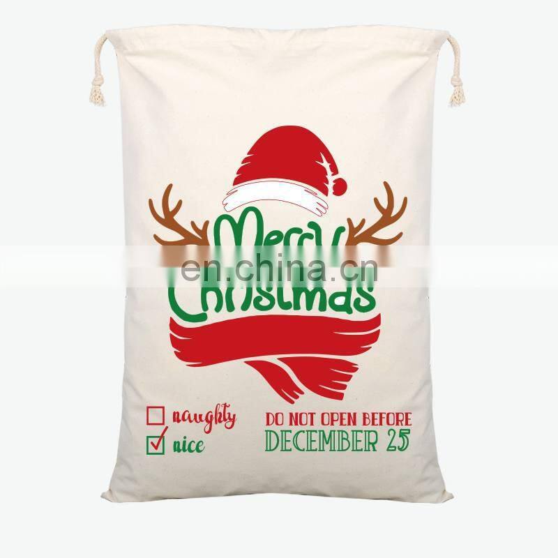 Christmas Santa Sacks 1pc Drawstring Canvas Santa Sack Xmas Canvas Bag Hot Sale Big Santa Claus Gift Bag Drop Shipping