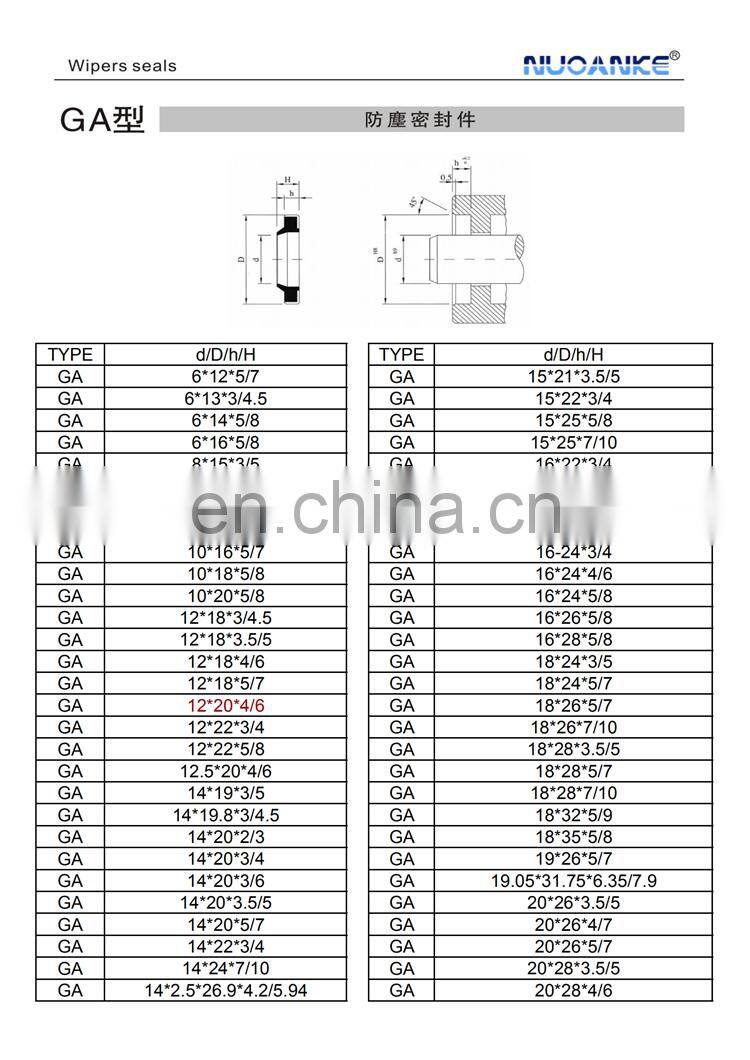 High Quality Hydraulic Polyurethane GA Dust Wiper Seal GA Oil Seal For Sale
