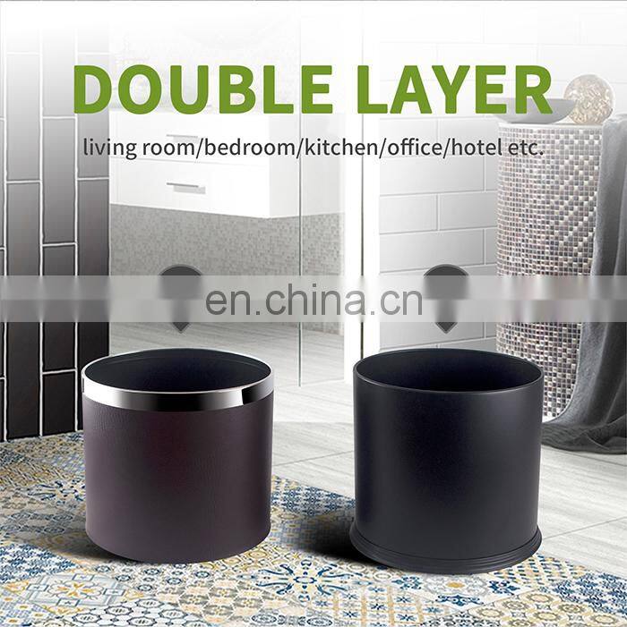 Honeyson hotel room 10L round leather stainless steel waste dust bin