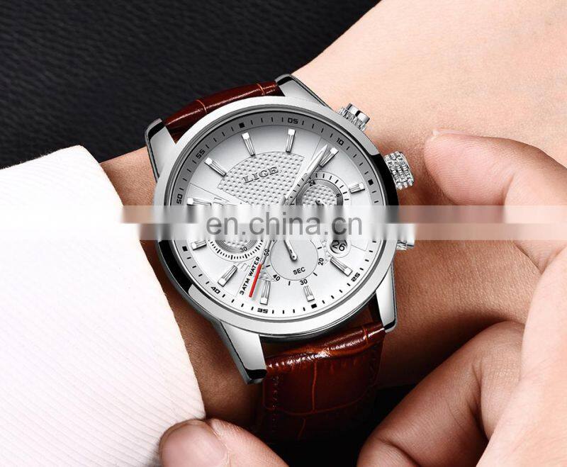 Lige 9866 Casual Men Quartz Watches Chrono Water Resistant Reloj Fashion Leather Wrist Watches for Men