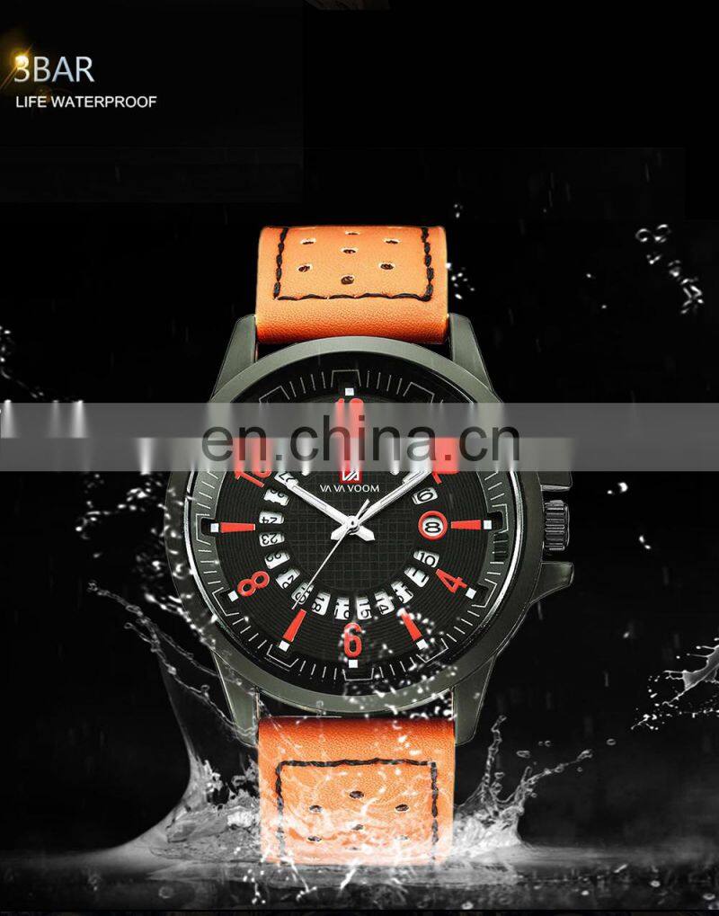 VaVa Voom VA-206 Casual Mens Quartz Watches Calendar Waterproof Fashion Leather Man Watch Wrist