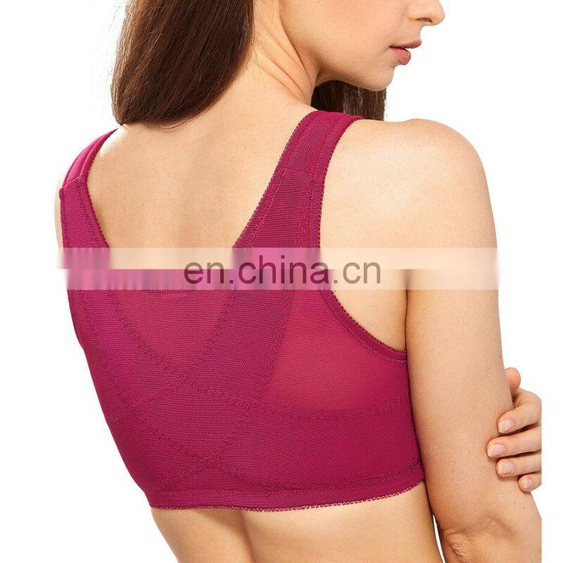 High impact Women's Front Closure Wireless Back Support Full Coverage Bra Sports bra