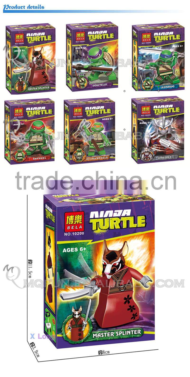 Mini Qute BELA 6pcs/set Anime Ninja Turtle cartoon educational toys building block action figures educational toy NO.10200-10205