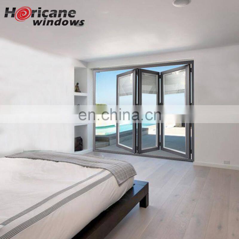 Superhouse folding glass windows NFRC AS2047 Standard Exterior Aluminum Sliding Bi Fold Folding Patio Glass Doors