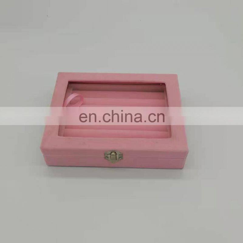 Velvet Glass Ring Earring Jewelry Display Organizer Box Tray Holder Storage Case