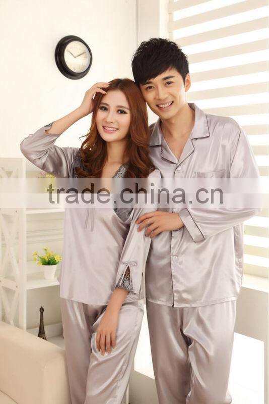 2014 Style Lady & Men's silk satin couples pajamas sleepwear homedress