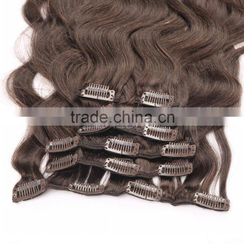 Body wave clip in remy remi human hair extensions Chocolate brown