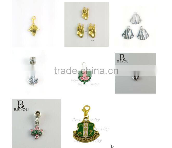 pink and green charm Alpha Kap Alpha leaf Charm